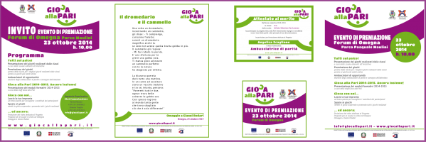 Invito, Letture Rodari, Attestato ambasciatori, Banner, Locandina - evento Gioca alla Pari 23 ottobre 2014